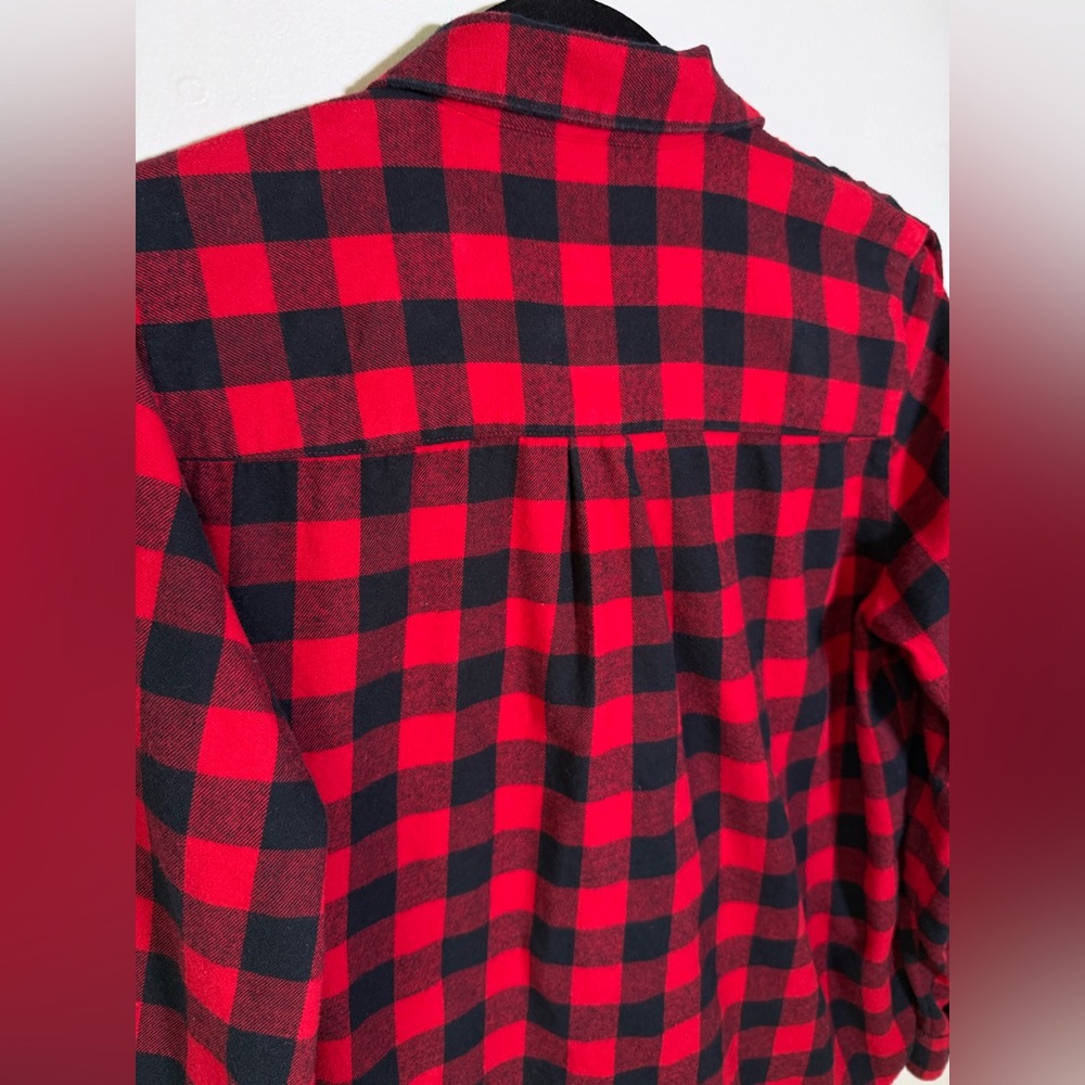 Madewell Women’s Red Buffalo Check Plaid Flannel Shirt Large Popover Top Button - Picture 10 of 12